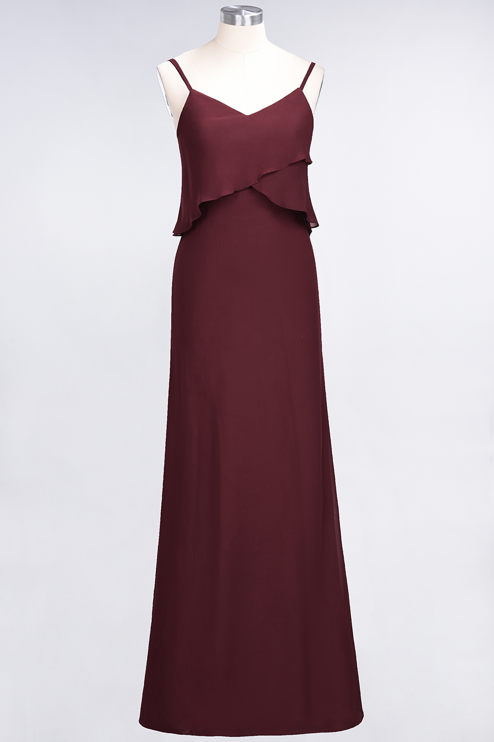 BMbridal Affordable Spaghetti-Straps V-Neck Burgundy Chiffon Bridesmaid Dresses-BMbridal