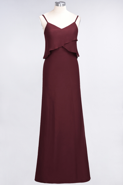 BMbridal Affordable Spaghetti-Straps V-Neck Burgundy Chiffon Bridesmaid Dresses-BMbridal
