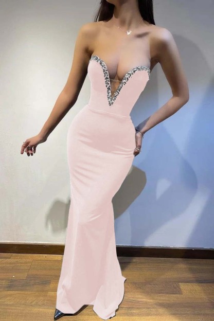 Black Strapless Sleeveless Mermaid Long Prom Dress With Beading