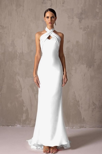 Charming Halter Sleeveless Long Mermaid Prom Dress With Pleated