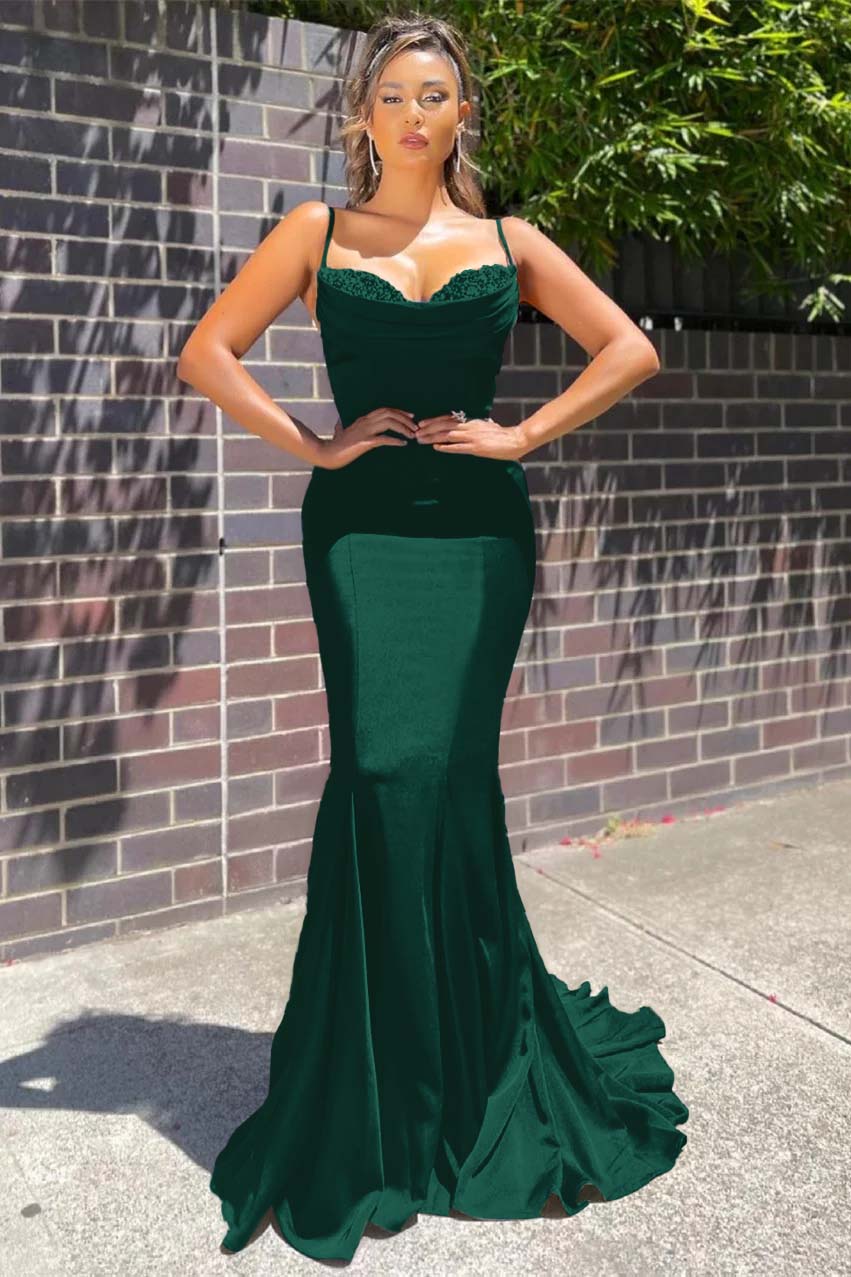 Long Spaghetti Strap Sleeveless Mermaid Ruffles Prom Dress With Beadings