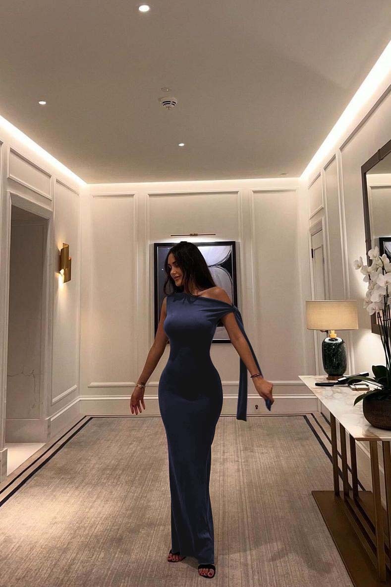 One Shoulder Sleeveless Mermaid Long Prom Dress With Pleated