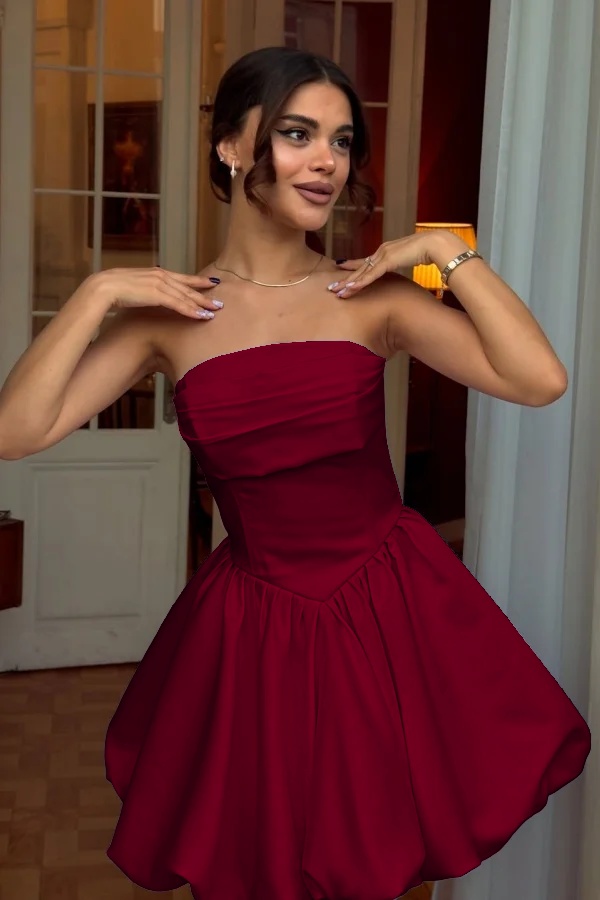 Chic Strapless Sleeveless Short A Line Prom Dress With Pleated