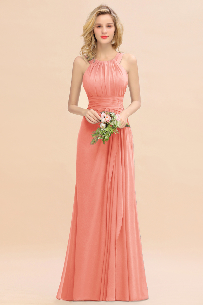 BMbridal Elegant Round Neck Sleeveless Bridesmaid Dress with Ruffles-BMbridal