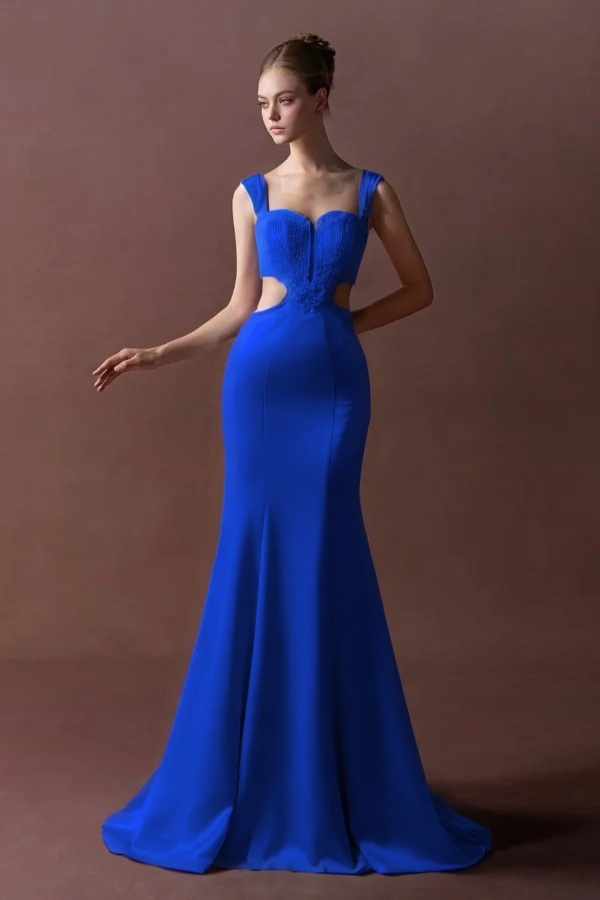 Straps Sleeveless Long Mermaid Prom Dress With Pleated Sequins