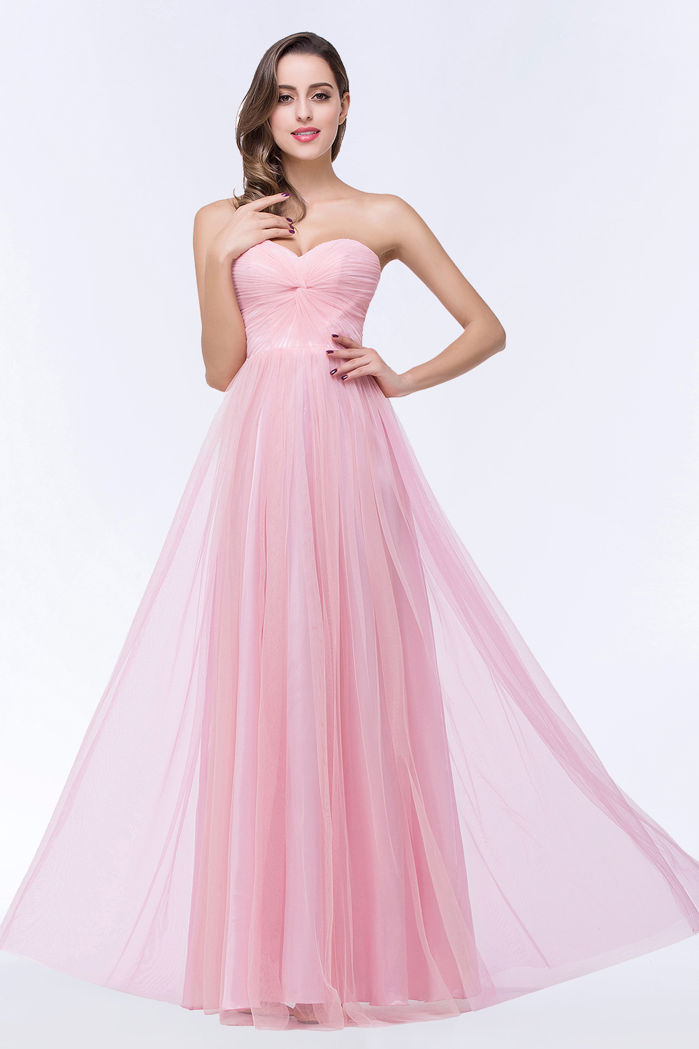 BMbridal Chic Tulle Ruffle Strapless Sweetheart Floor-Length Bridesmaid Dresses-BMbridal