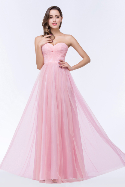 BMbridal Chic Tulle Ruffle Strapless Sweetheart Floor-Length Bridesmaid Dresses-BMbridal