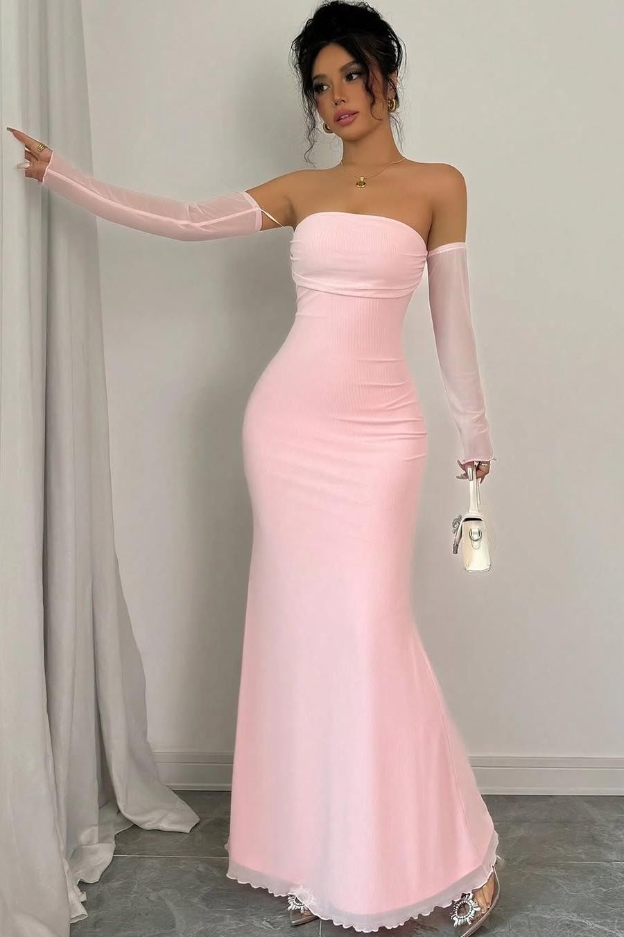 Strapless Long Mermaid Prom Dress With Detachable Sleeves Pleated
