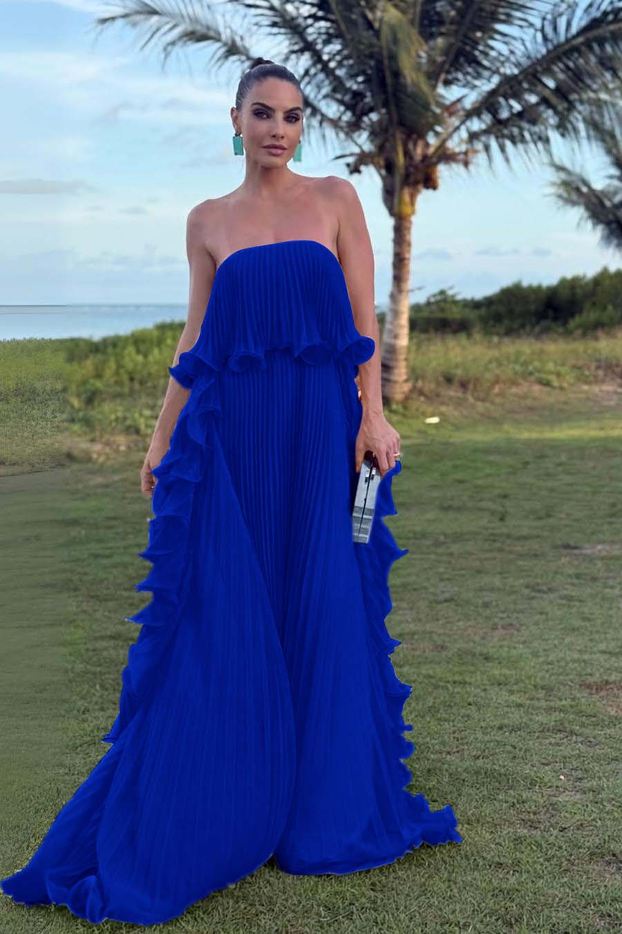 Charming Strapless Sleeveless Long Prom Dress With Pleated Ruffle