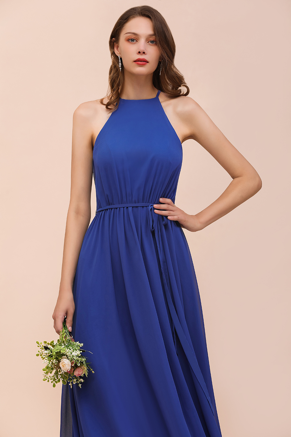 BMbridal Gorgeous Affordable Chiffon Ruffle Royal Blue Bridesmaid Dress-BMbridal