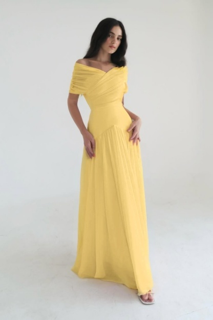 Chiffon Off the Shoulder Sleeveless Long Prom Dress With Pleated