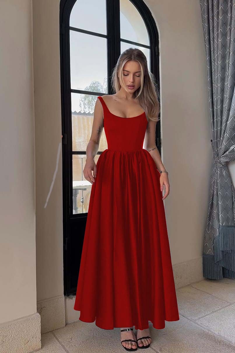 Spaghetti Strap Sleeveless A Line Long Prom Dress With Pleated