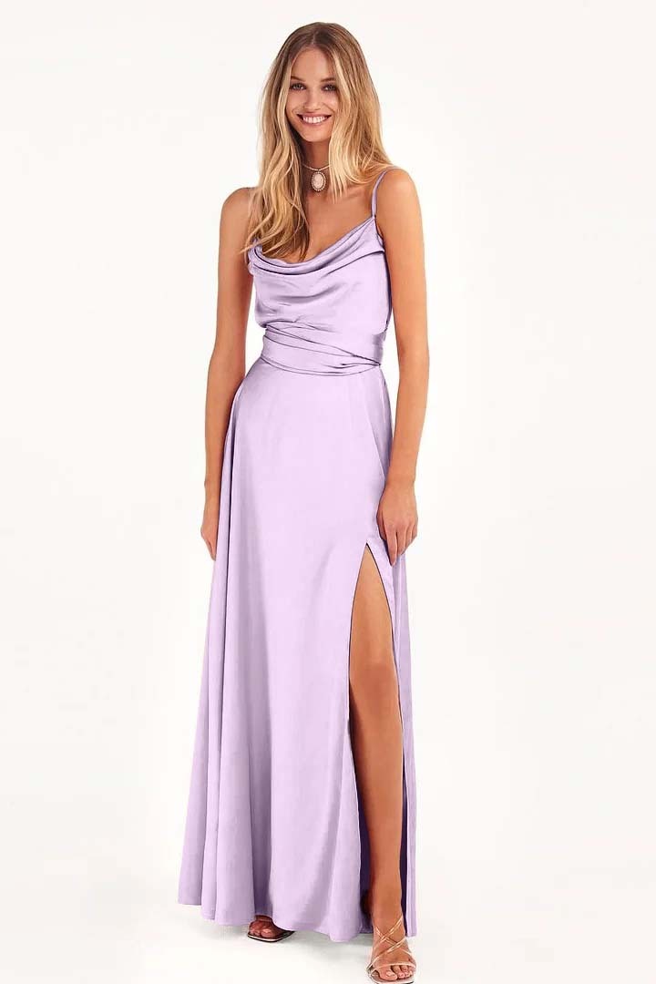 Spaghetti Strap Sleeveless Pleated Long Prom Dress With Split