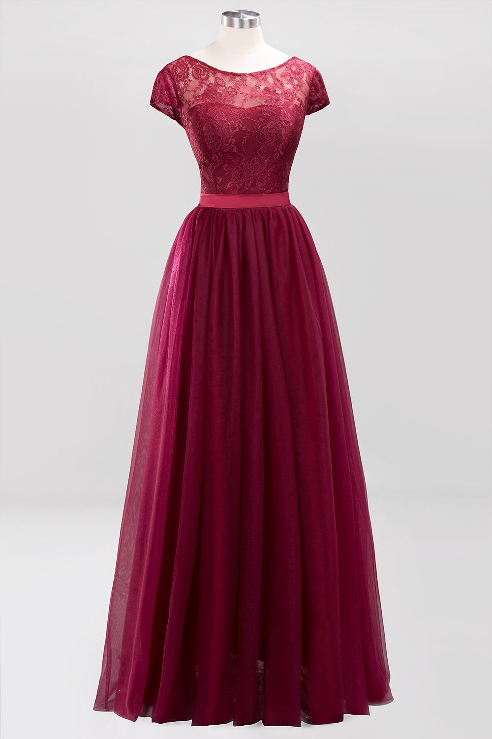 BMbridal Elegant Lace Cap Sleeves Burgundy Bridesmaid Dresses Affordable-BMbridal