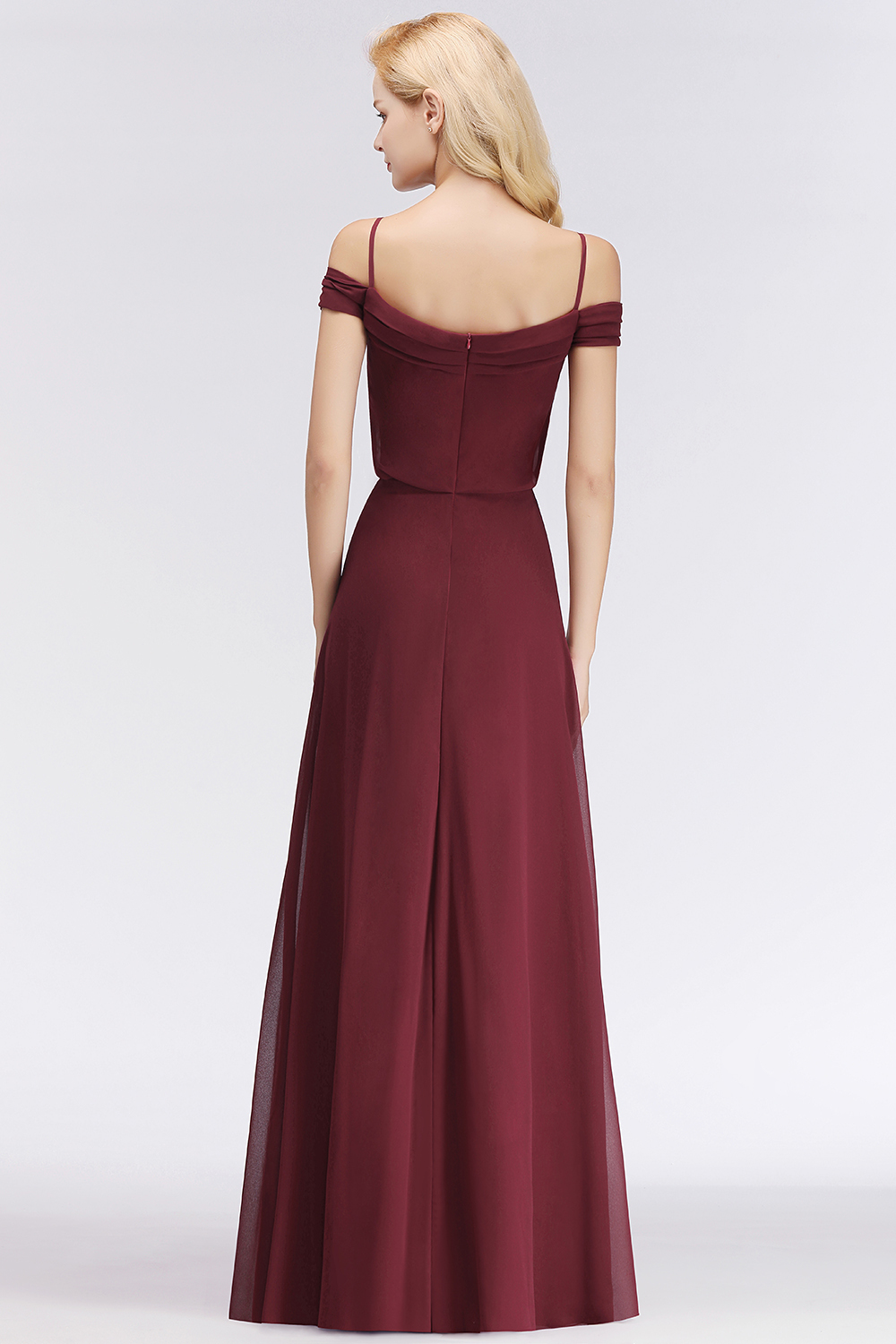 BMbridal Elegant Off-the-Shoulder Burgundy Bridesmaid Dress Online Spaghetti-Straps Affordable Maid of Honor Dress-BMbridal
