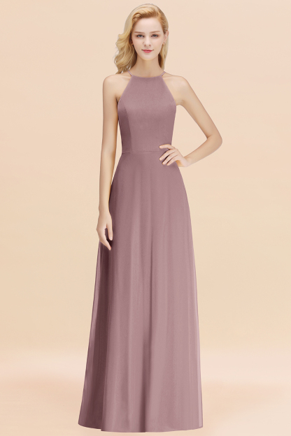 BMbridal Modest High-Neck Yellow Chiffon Affordable Bridesmaid Dresses Online-BMbridal