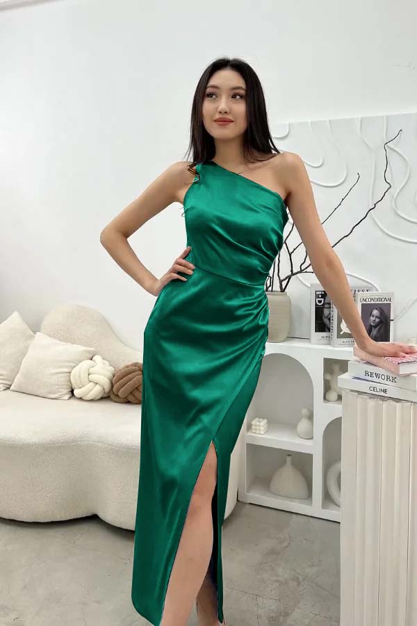 Chic Sleeveless One Shoulder Long Prom Dress With Pleated Split