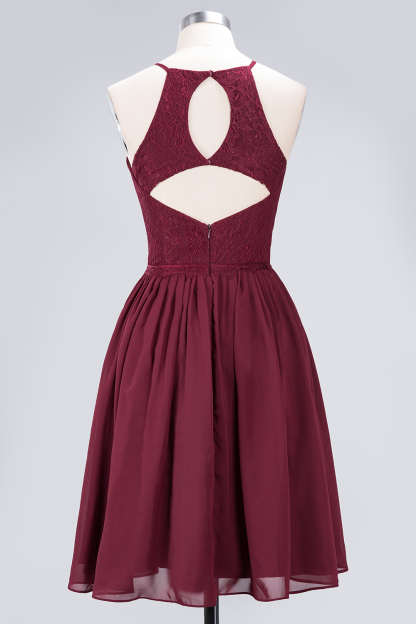 BMbridal Lovely Burgundy Lace Short Bridesmaid Dress With Spaghetti-Straps-BMbridal