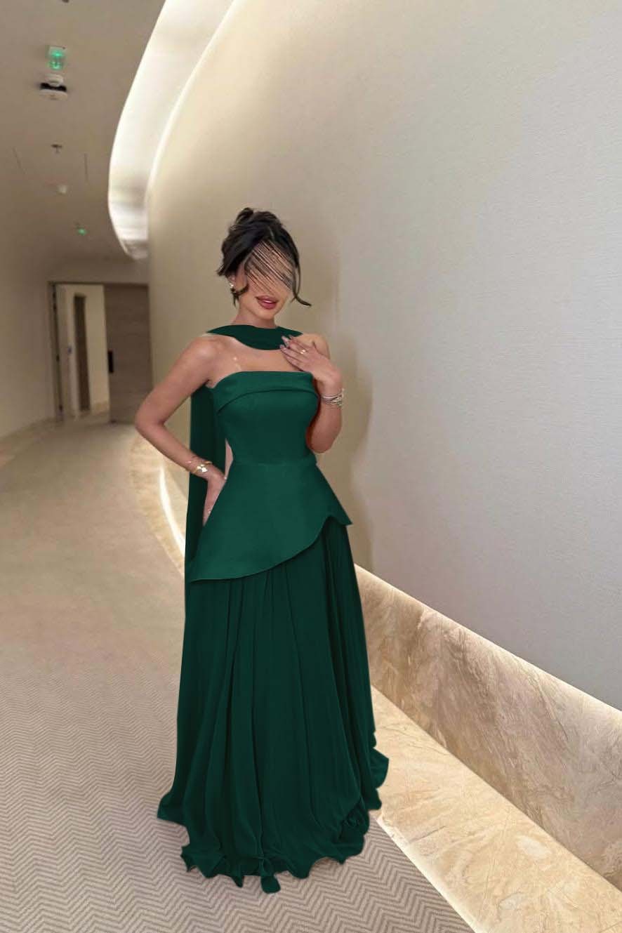 Chic Strapless Sleeveless Long Prom Dress With Ruffles Pleated