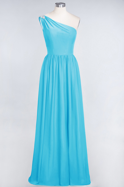 BMbridal Affordable Chiffon One-Shoulder Ruffle Bridesmaid Dress with Beadings-BMbridal