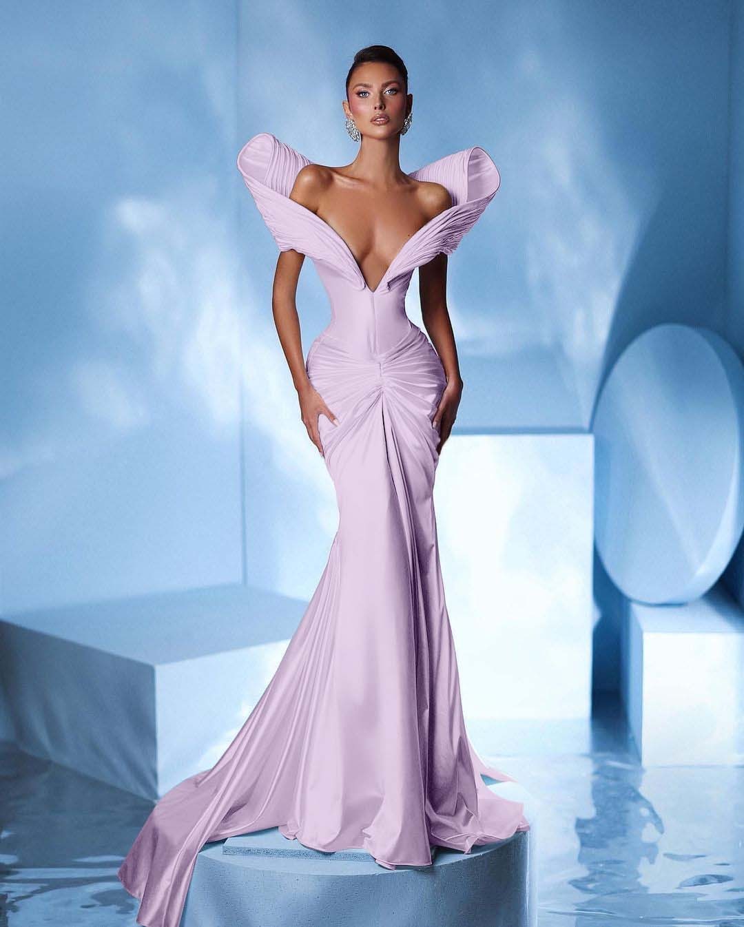 Off the Shoulder Sleeveless Mermaid Long Prom Dress With Pleated