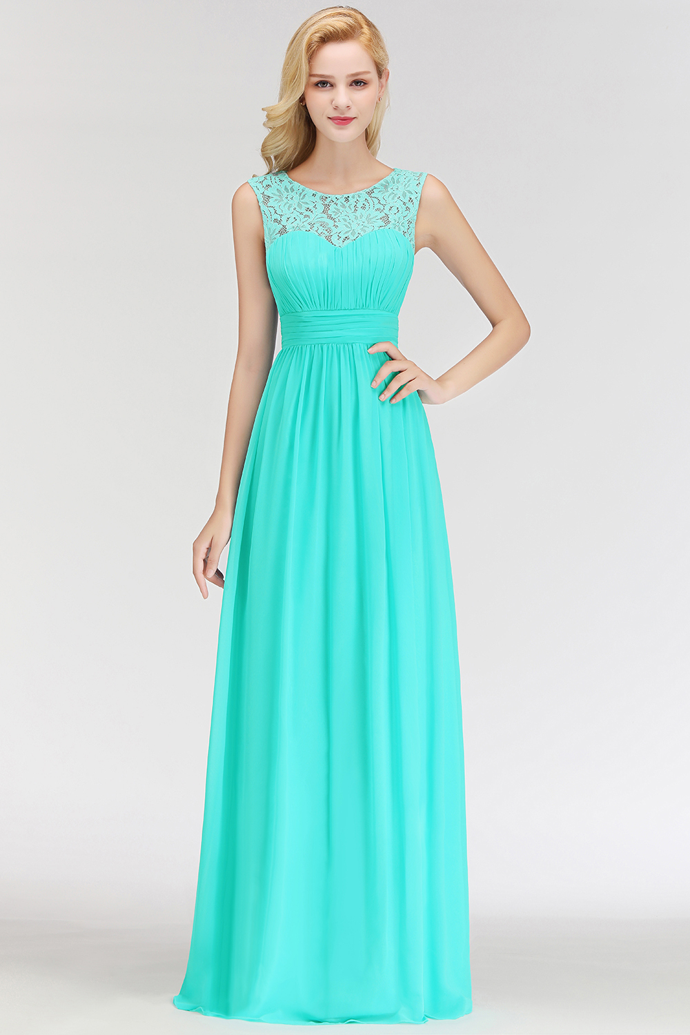 BMbridal Elegant Lace Scoop Bridesmaid Dress Dusty Rose Chiffon Sleeveless Wedding party Dress-BMbridal