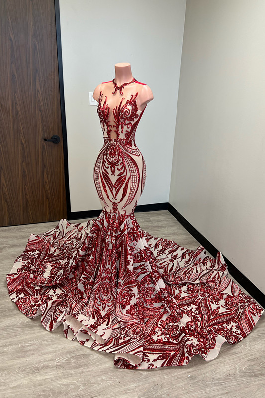 Stunning Sequins Light Crew Neck Sleeveless Long Tight Mermaid Prom Dress