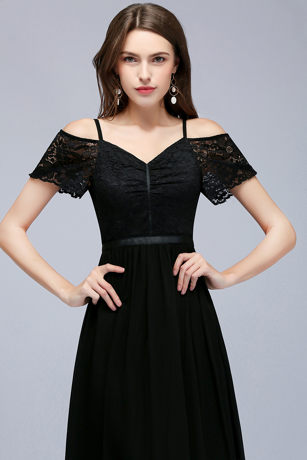 BMbridal Affordable Off-the-shoulder Black Lace Bridesmaid Dress Online-BMbridal
