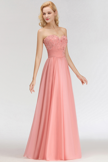 BMbridal Elegant Sweetheart Ruffle Pink Bridesmaid Dresses with Appliques-BMbridal