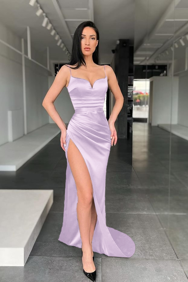 Mermaid Black Spaghetti Strap Sleeveless Long Prom Dress With High Split