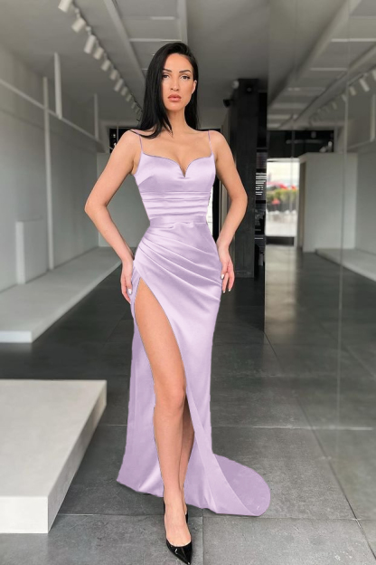 Mermaid Black Spaghetti Strap Sleeveless Long Prom Dress With High Split