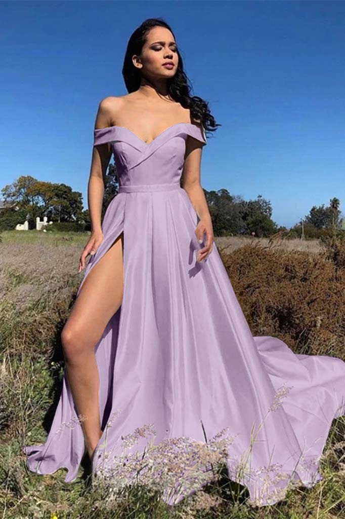 White Chic Off the Shoulder Strapless Sleeveless Front Split Prom Dress