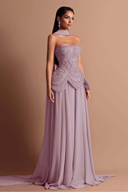Strapless Sleeveless Long Prom Dress With Beading Pleated Wrap