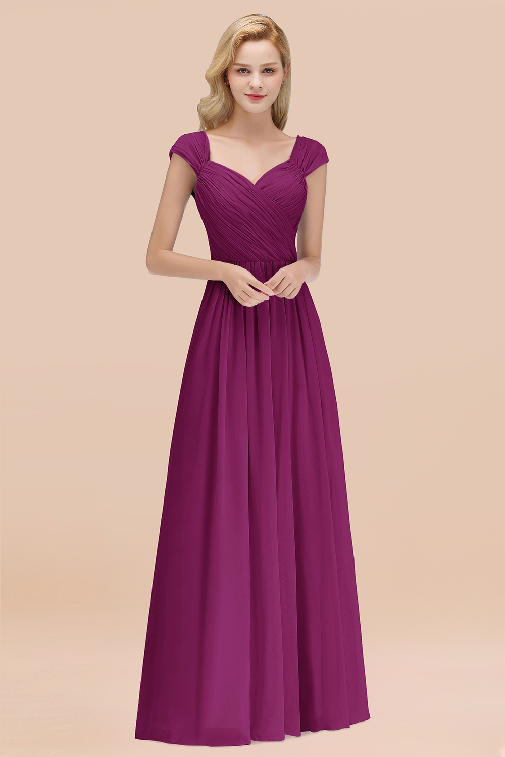 BMbridal Modest Chiffon Sweetheart Sleeveless Affordable Bridesmaid Dresses with Ruffles-BMbridal