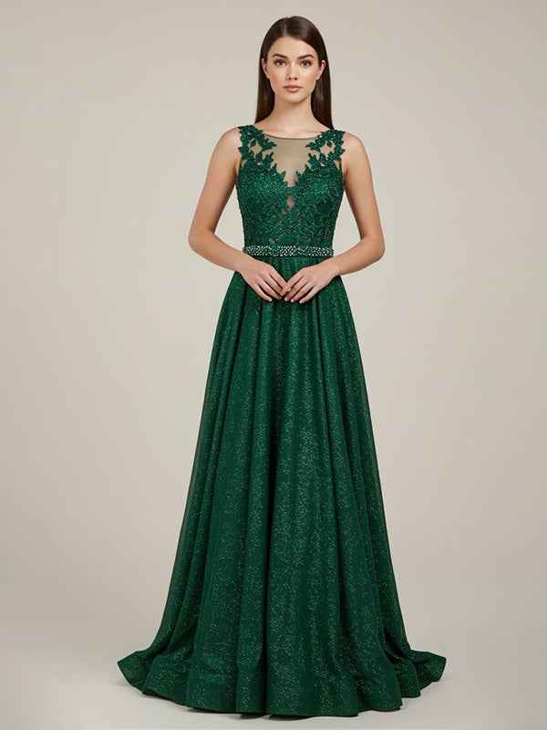 Green A Line Sweetheart Lace Appliques Long Prom Dress