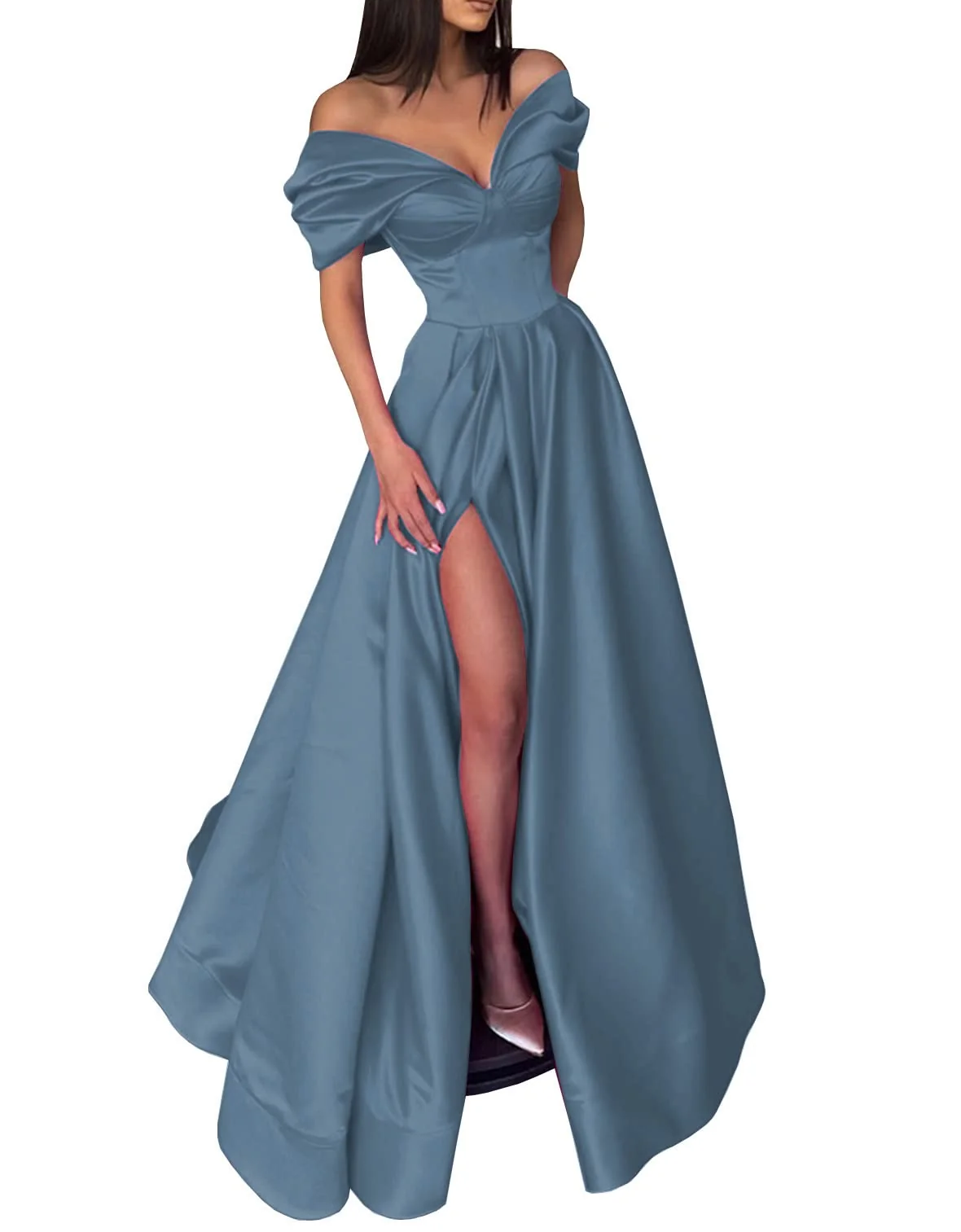 Long Off-the-Shoulder A-Line Prom Dresses With Side Split