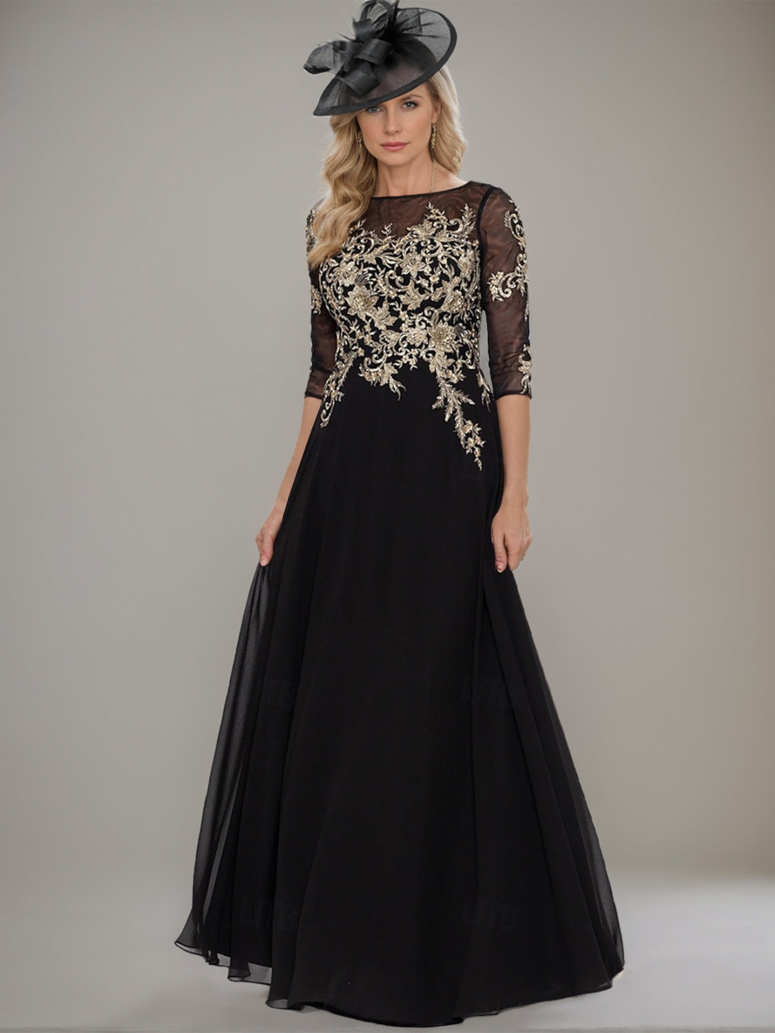 Floor-Length Mother of the Bride A-Line Dress with Jewel Neck and Lace Ruffle
