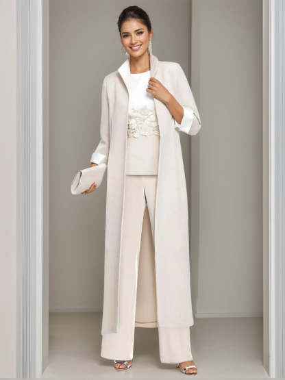 Ankle-Length Mother of the Bride Pantsuits in 3 Pieces Featuring Square Neck Jacket & Lace Appliques