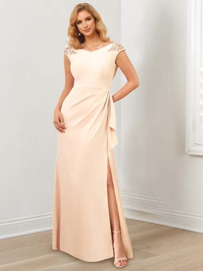 Floor-Length V-Neck Sheath Mother of the Bride Gowns