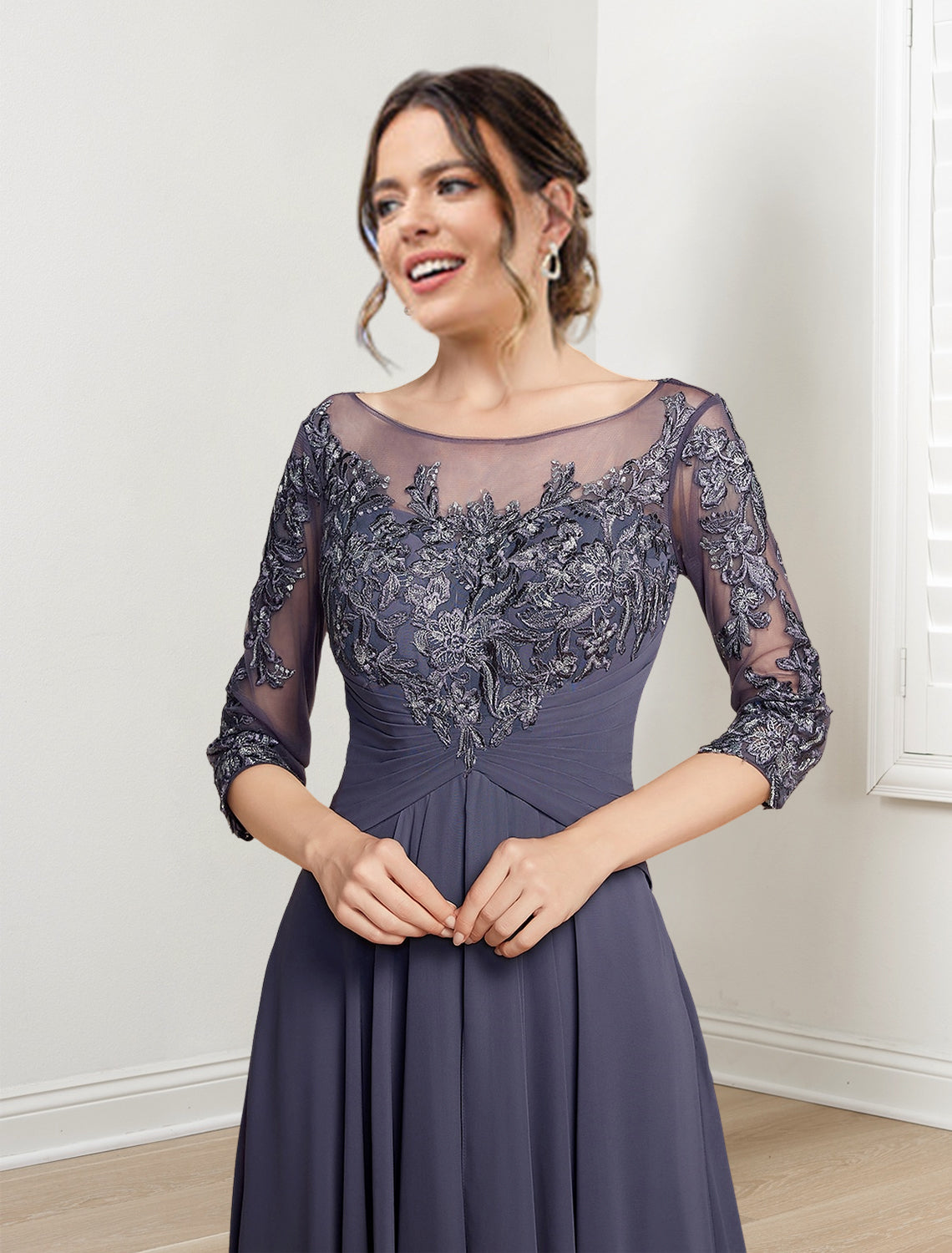 Floor-Length Mother of the Bride Dresses with A-Line and Princess Scoop Necklines