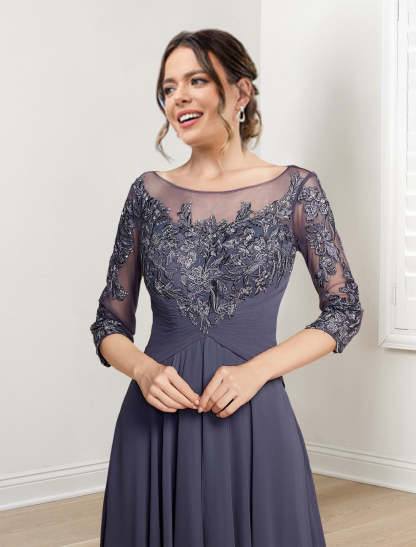 Floor-Length Mother of the Bride Dresses with A-Line and Princess Scoop Necklines