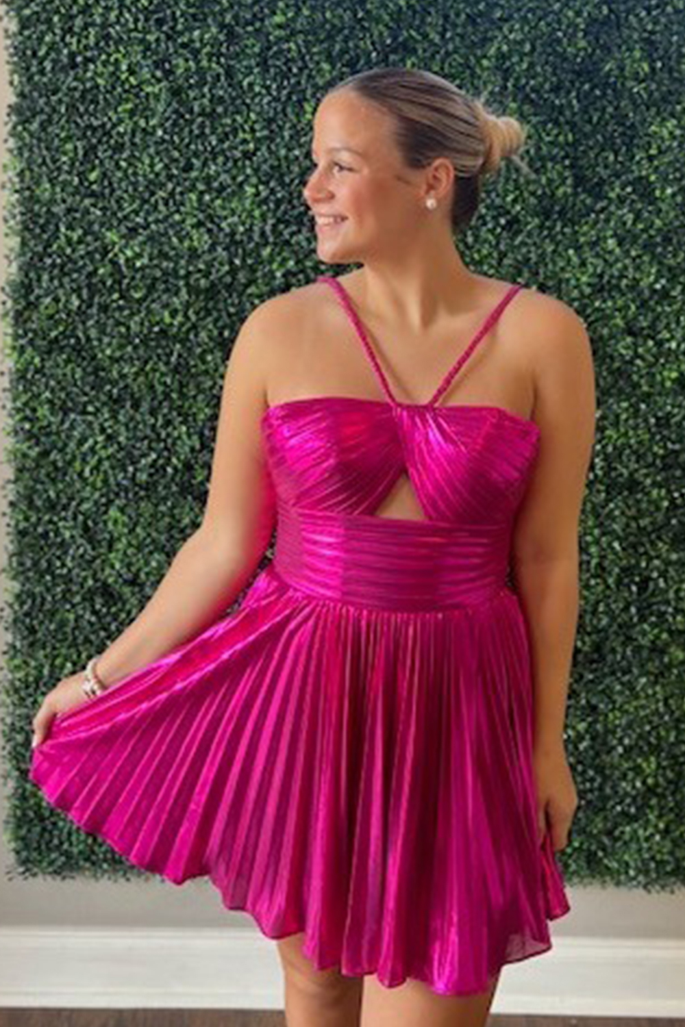 Dark Purple A Line Halter Short Homecoming Dress