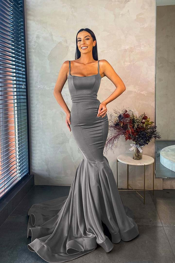 Spaghetti Strap Sleeveless Long Mermaid Prom Dress With Pleated