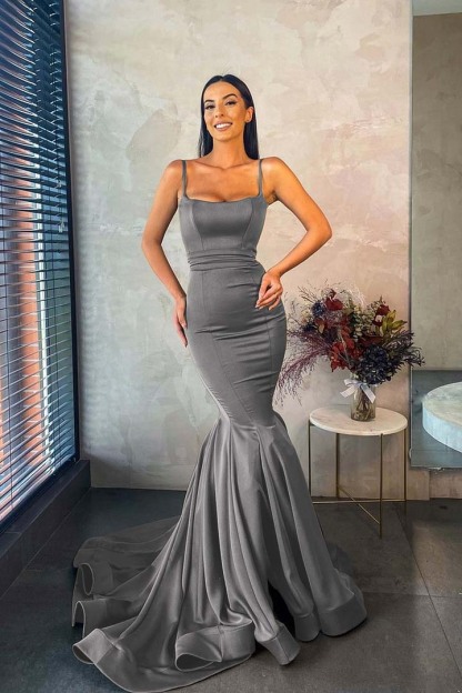 Spaghetti Strap Sleeveless Long Mermaid Prom Dress With Pleated