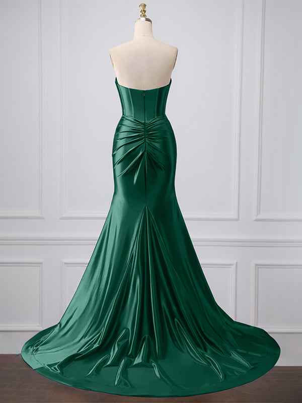 Purple Mermaid Strapless Sweetheart Corset Long Prom Dress with Slit