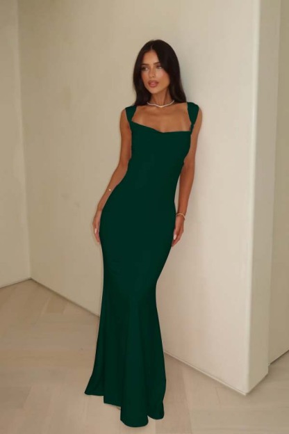 Stunning Straps Sleeveless Long Mermaid Prom Dress With Pleated