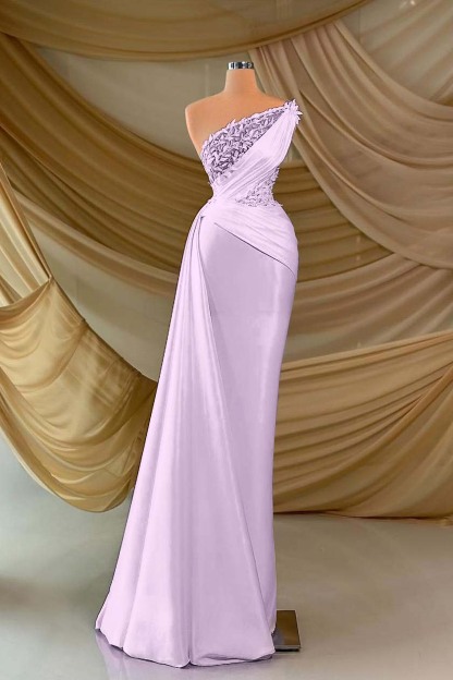 One Shoulder Sleeveless Long Prom Dress With Appliques Ruffles