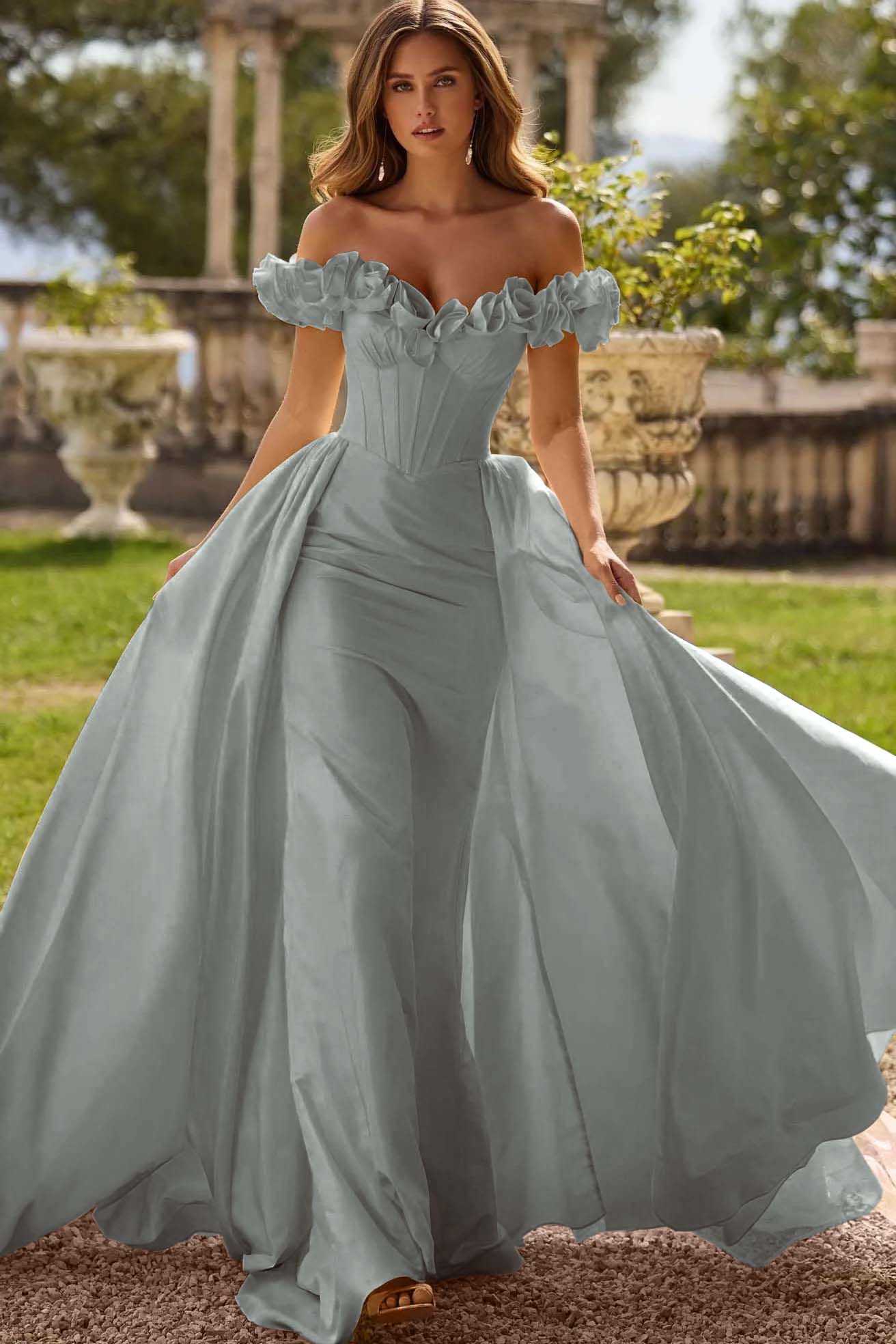 Off the Shoulder Sleeveless Long Mermaid Prom Dress With Pleated