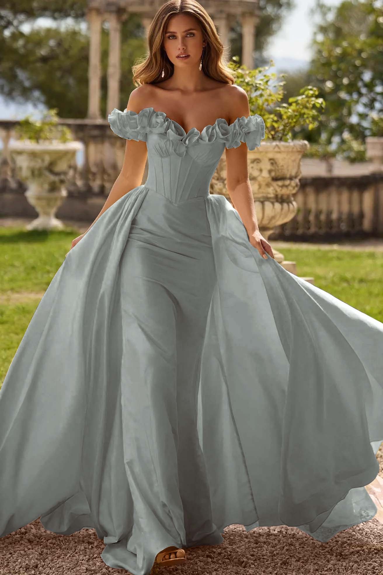 Off the Shoulder Sleeveless Long Mermaid Prom Dress With Pleated