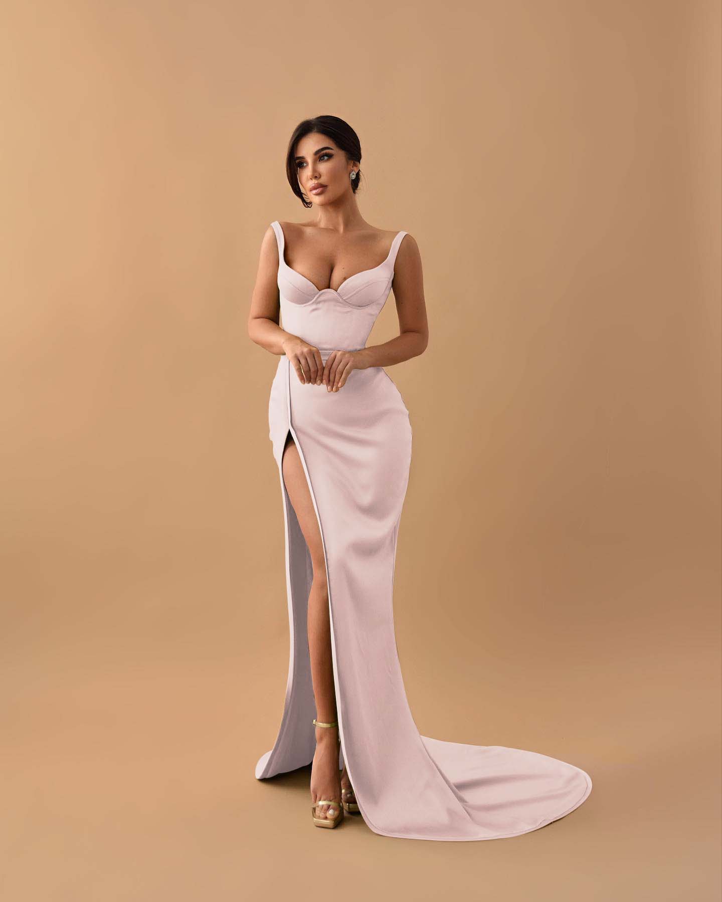 Sage Mermaid Spaghetti Strap Sleeveless Long Prom Dress With High Split